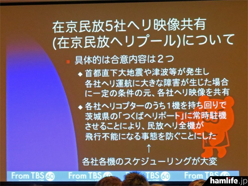 東日本大震災を契機に、在京民放5社が締結したヘリ画像共有の取り組み（在京民放ヘリプール）についての説明