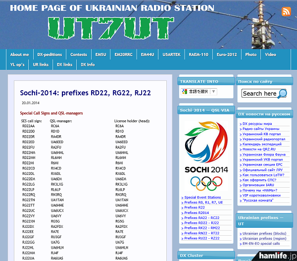 公開されている「Sochi-2014:official information」、QSLマネージャーリストの一部