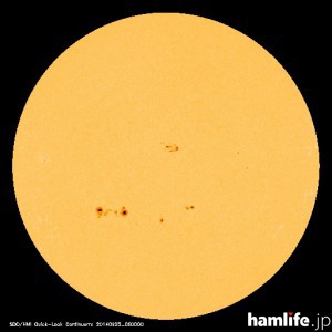 「太陽黒点情報 - 宇宙天気情報センター」のWebサイトに表示されている2014年9月24日の太陽黒点映像