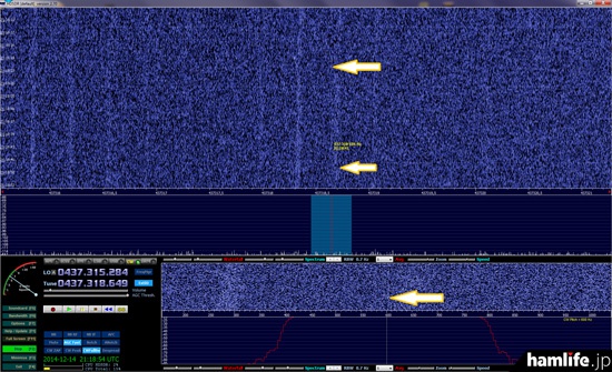 チェコのアマチュア無線家（OK1DFC）が受信した、469万6千km離れた深宇宙からの「ARTSAT2:DESPATCH」の信号（SDR画面）