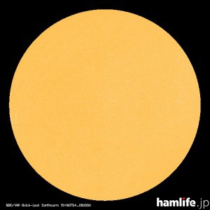 「太陽黒点情報 宇宙天気情報センター」のWebサイトに掲載された太陽黒点数（SSN）がまったく確認できない7月3日（日）の映像