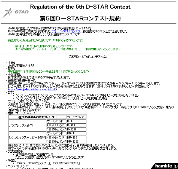 「第5回D-STARコンテスト」の規約（一部抜粋）