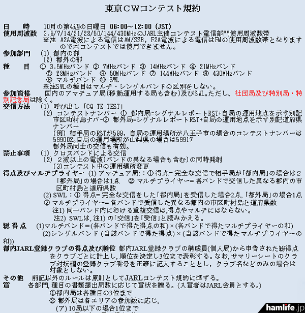 「第21回東京CWコンテスト」の規約（一部抜粋）