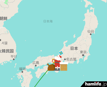 Googleの「サンタを追いかけよう」では日本時間23時前に沖縄にサンタさんが上陸し、各地でプレゼントを配ってわまる姿を確認 