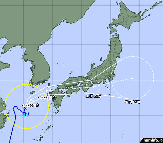 アンテナと電源への備えを 台風14号 が九州から西日本を縦断へ 各地の緊急情報 や リアルタイム雨量 停電情報 のわかるサイト Hamlife Jp
